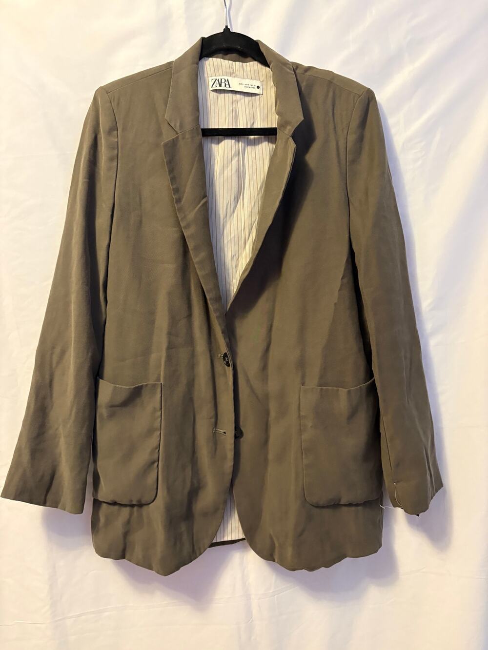Zara Olive Green Double Button Long Sleeve Blazer Women's Size S